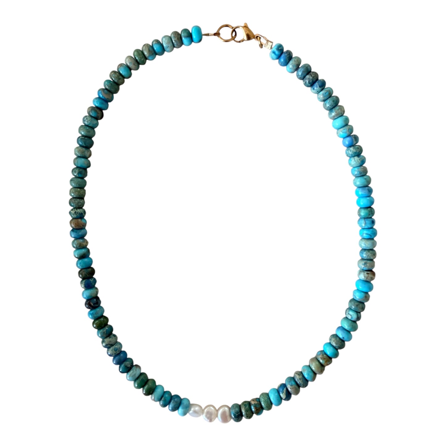 Golden Tide - Turquoise & Pearl Accent Necklace