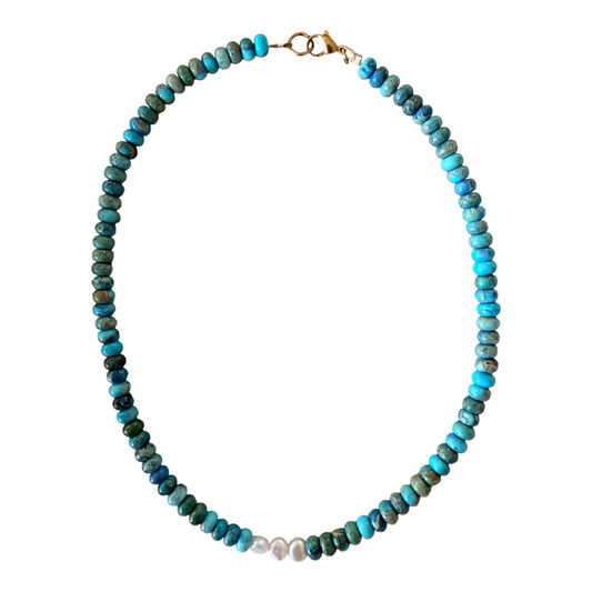 Golden Tide - Turquoise & Pearl Accent Necklace