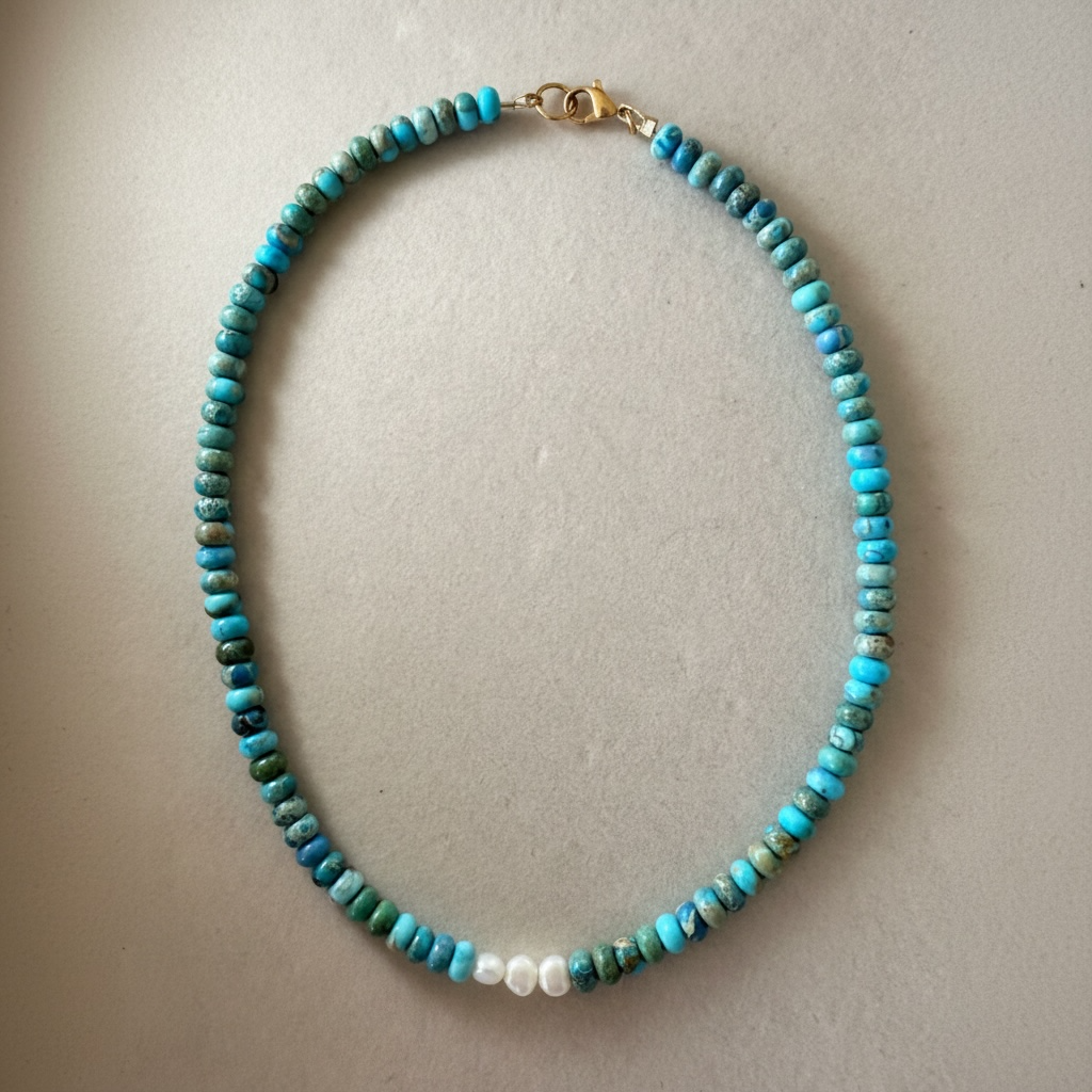 Golden Tide - Turquoise & Pearl Accent Necklace